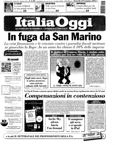 Italia oggi : quotidiano di economia finanza e politica